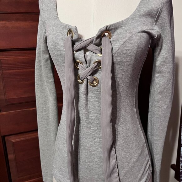 Free People Looking Back Lace Up Grey long sleeve top▪️size S - Picture 2 of 12